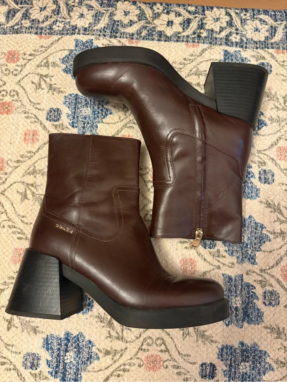 Coach Women’s Brown Leather Platform Ankle Boots
